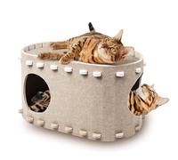 Cat House for Indoor Cats, Cat Bed Cave for Multiple & Large Cats Up to 22 Lbs, Scratch Resistant Peekaboo Cat Caves, Foldable Cat Tunnel Enclosed Bed, PeekaPurr, Kitten Gifts