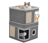 Cat House for Indoor Cats Cube Condo, 3 Tier Stackable Cat Cave Beds & Furniture with Scratch Pad and Peephole, Cute Modern Cat Condo for Multi Small Medium Pet Kitten Puppy