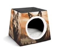 Cat House for Indoor Outdoor Cats Dogs Personalized Cat Cave Cute Lesure Wolf in The Sun Printed Cat Beds Suitable for Small Sized Pets