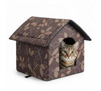 Cat House for Outdoor Winterproof Waterproof Cat Cave Outdoor Weatherproof Insulated with Removable Curtain Foldable as a Cat Hut for Garden, Patio, Balcony and Yard, Brown, 35 x 30 x 35 cm