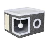 Cat House Indoor Cat Cave With Scratch Pad Fluffy Ball Pet Bed Foldable
