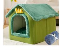 Cat House Indoor & Dog House Indoor - Cozy Enclosed Pet Nest with Blanket, Cat Condo & Dog Bed with Roof, Soft Plush, Large Space, (Green dinosaur+blanket, M:44 * 35 * 38cm(Pet weight<6KG))