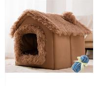 Cat House Indoor & Dog House Indoor - Cozy Enclosed Pet Nest with Blanket, Cat Condo & Dog Bed with Roof, Soft Plush, Large Space, (Brown Snowhouse+Blanket, M:44 * 35 * 38cm(Pet weight<6KG))