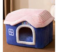 Cat House Indoor & Dog House Indoor - Cozy Enclosed Pet Nest with Blanket, Cat Condo & Dog Bed with Roof, Soft Plush, Large Space, (Blue Rabbit Castle, M:44 * 35 * 38cm(Pet weight<6KG))