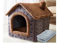 Cat House Indoor & Dog House Indoor - Cozy Enclosed Pet Nest with Blanket, Cat Condo & Dog Bed with Roof, Soft Plush, Large Space, (Coffee house+blanket, M:44 * 35 * 38cm(Pet weight<6KG))