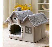 Cat House Indoor & Dog House Indoor - Cozy Enclosed Pet Nest with Blanket, Cat Condo & Dog Bed with Roof, Soft Plush, Large Space, (Grey, M:44 * 35 * 38cm(Pet weight<6KG))