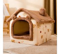 Cat House Indoor & Dog House Indoor - Cozy Enclosed Pet Nest with Blanket, Cat Condo & Dog Bed with Roof, Soft Plush, Large Space, (Brown Bear, M:44 * 35 * 38cm(Pet weight<6KG))