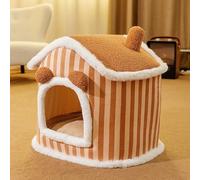 Cat House Indoor & Dog House Indoor - Cozy Enclosed Pet Nest with Blanket, Cat Condo & Dog Bed with Roof, Soft Plush, Large Space, (Brown Villa, M:44 * 35 * 38cm(Pet weight<6KG))