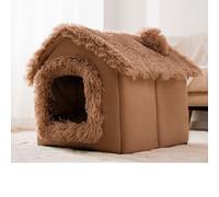 Cat House Indoor & Dog House Indoor - Cozy Enclosed Pet Nest with Blanket, Cat Condo & Dog Bed with Roof, Soft Plush, Large Space, (Brown Snowhouse, M:44 * 35 * 38cm(Pet weight<6KG))