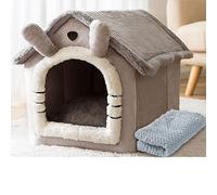 Cat House Indoor & Dog House Indoor - Cozy Enclosed Pet Nest with Blanket, Cat Condo & Dog Bed with Roof, Soft Plush, Large Space, (Long eared grey cat+blanket, M:44 * 35 * 38cm(Pet weight<6KG))