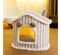 Cat House Indoor & Dog House Indoor - Cozy Enclosed Pet Nest with Blanket, Cat Condo & Dog Bed with Roof, Soft Plush, Large Space, (Grey Villa, M:44 * 35 * 38cm(Pet weight<6KG))