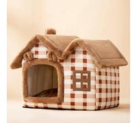 Cat House Indoor & Dog House Indoor - Cozy Enclosed Pet Nest with Blanket, Cat Condo & Dog Bed with Roof, Soft Plush, Large Space, (Grid Bear, M:44 * 35 * 38cm(Pet weight<6KG))
