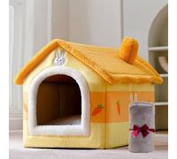 Cat House Indoor & Dog House Indoor - Cozy Enclosed Pet Nest with Blanket, Cat Condo & Dog Bed with Roof, Soft Plush, Large Space, (Carrot Rabbit+Blanket, M:44 * 35 * 38cm(Pet weight<6KG))