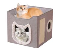 Cat House Indoor | Foldable Pet Shelter House - 2-Layer Large Cozy Cave Bed Hideaway Kennel with Scratch Pad and Ball for Pets Dogs Cats Home Indoor Outdoor Winter