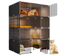 Cat House Indoor Litter Box Furniture Large, Cat Cages Indoor Xl, Cat House, Transparent Design, Double-layer Weighted Platform, Easy to Assemble The Cattery 11,C-111x75x147