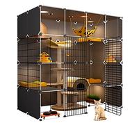 Cat House Indoor Litter Box Furniture Large, Cat Cages Indoor Xl, Cat House, Transparent Design, Double-layer Weighted Platform, Easy to Assemble The Cattery 11,A-147x75x147