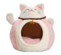 Cat House Lucky Cat Shaped PP Cottons Warm Bed Semi Enclosed Pet Shelter with Play And Rest Suitable for Small Porch Barn, Pink L