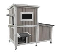 Cat House Outdoor Cat Shelter for 2-3 Feral Cats Two Story Wooden Cat Houses for Outside Cats Weatherproof in 3 Rooms,with Asphlat Roofs 3 Escape Doors Acrylic Window Easy Assemble