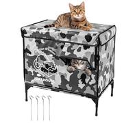 Cat House Outdoor, Elevated Feral Cat Shelter Weatherproof with Escape Door,Outside Waterproof Insulated Strayed Cat House for Winter(Camouflage)