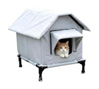 Cat House Outdoor Weatherproof Raised Double Door | Outdoor Cat Winter Shelter for Kittens Small Dogs Porch Terrace Yard Balcony Garden