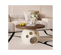 Cat House Side Tables with Solid Wood Tabletop Round Cats Bed End Table with Metal Base for Living Room Bedroom(White)