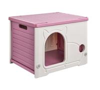 Cat House, Stackable Folding Pet Cave Bed Insulated Waterproof Cat Hideaway for Small Pet Feral Outside Cats Assemble Easily Outdoor & Indoor(Pink)