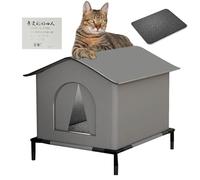 Cat House Waterproof, Elevated Waterproof Insulated Cat Kennel for Outside, Oxford Cloth Portable Insulated C-at Shelter with Mat, Elevated Feet Stray Pet House Stray Cats Shelter for Garden Backyard