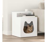 vidaXL Cat House, White, 42.5 x 40 x 53.5 cm, Wood Material, Stylish Cat House for Living Room, Modern, Rectangular Furniture, Cosy Retreat, Easy to Assemble