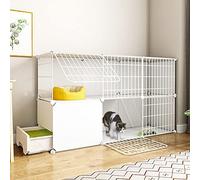 Cat House With Drawer Litter Box 2/3/4-Tier Cat Cage Indoor DIY Cat Playpen DIY Design Detachable Metal Wire Enclosure Large Exercise Place Ideal For 1-2 Cat (Color : White-A, Size : 95 * 37 * 73CM)