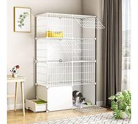 Cat House With Drawer Litter Box 2/3/4-Tier Cat Cage Indoor DIY Cat Playpen DIY Design Detachable Metal Wire Enclosure Large Exercise Place Ideal For 1-2 Cat (Color : White-A, Size : 95 * 37 * 73CM)