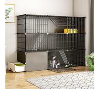 Cat House With Drawer Litter Box 2/3/4-Tier Cat Cage Indoor DIY Cat Playpen DIY Design Detachable Metal Wire Enclosure Large Exercise Place Ideal For 1-2 Cat (Color : White-A, Size : 95 * 37 * 73CM)
