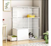 Cat House With Drawer Litter Box 2/3/4-Tier Cat Cage Indoor DIY Cat Playpen DIY Design Detachable Metal Wire Enclosure Large Exercise Place Ideal For 1-2 Cat (Color : White-A, Size : 95 * 37 * 73CM)