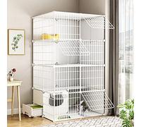 Cat House With Drawer Litter Box 2/3/4-Tier Cat Cage Indoor DIY Cat Playpen DIY Design Detachable Metal Wire Enclosure Large Exercise Place Ideal For 1-2 Cat (Color : White-A, Size : 95 * 37 * 73CM)