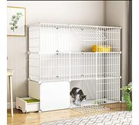 Cat House With Drawer Litter Box 2/3/4-Tier Cat Cage Indoor DIY Cat Playpen DIY Design Detachable Metal Wire Enclosure Large Exercise Place Ideal For 1-2 Cat (Color : White-A, Size : 95 * 37 * 73CM)