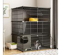 Cat House With Drawer Litter Box 2/3/4-Tier Cat Cage Indoor DIY Cat Playpen DIY Design Detachable Metal Wire Enclosure Large Exercise Place Ideal For 1-2 Cat (Color : White-A, Size : 95 * 37 * 73CM)