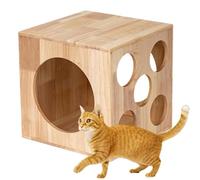 Cat House Wood Cat Climbing Tower Play Cats Tree Hideaway Cave Decorative Small Animal House Configurable for Indoor Style B 5-hole