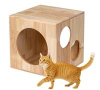 Cat House Wood Cat Climbing Tower Play Cats Tree Hideaway Cave Decorative Small Animal House Configurable for Indoor Style B 2-hole