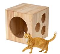 Cat House Wood Cat Climbing Tower Play Cats Tree Hideaway Cave Decorative Small Animal House Configurable for Indoor Style A 3-hole