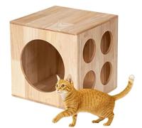 Cat House Wood Cat Climbing Tower Play Cats Tree Hideaway Cave Decorative Small Animal House Configurable for Indoor Style A 4-hole