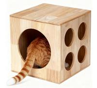 Cat House Wooden, Cat Box Hideaway Cats Climbing Tower with Interactive Hole Play for Indoor Rabbits Puppys Small Animals Style A 4-hole