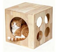 Cat House Wooden, Cat Box Hideaway Cats Climbing Tower with Interactive Hole Play for Indoor Rabbits Puppys Small Animals Style B 4-hole