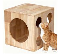 Cat House Wooden, Cat Box Hideaway Cats Climbing Tower with Interactive Hole Play for Indoor Rabbits Puppys Small Animals Style B 5-hole