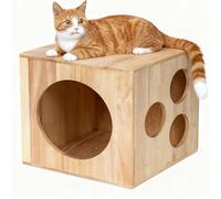Cat House Wooden, Cat Box Hideaway Cats Climbing Tower with Interactive Hole Play for Indoor Rabbits Puppys Small Animals Style A 3-hole