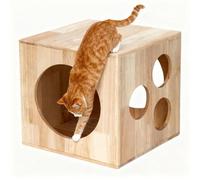 Cat House Wooden, Cat Box Hideaway Cats Climbing Tower with Interactive Hole Play for Indoor Rabbits Puppys Small Animals Style B 3-hole