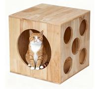 Cat House Wooden, Cat Box Hideaway Cats Climbing Tower with Interactive Hole Play for Indoor Rabbits Puppys Small Animals Style A 5-hole