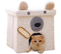 Cat Houses for Indoor Cats,Cat Cave Beds Pet Hideaway,2 Story Cube Condos Cat Sleeping Space,Collapsible Covered Burrowing Cozy Kitten Nest,Sturdy Structure Cat Play Tower (White)