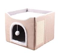 Cat Houses for Indoor Cats | Foldable House Large Cat Bed,Cute Condo Pet Nest Cube House with Plush Ball & Scratch Pad for Kitten, Puppy, Small Animals Sleeping