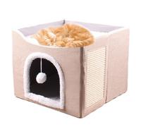 Cat Houses for Indoor Cats, Large Cat Cave - Foldable Large Cat Cave House, Cute Kitten Sleeping Tent, Pet Nest Cube with Plush Ball and Scratch Pad, Pet Supplies