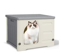 Cat Houses for Indoor Cats, Plastic Wild Outdoor Cat House, Puppy Shelter for Small, Medium Pets, Grey