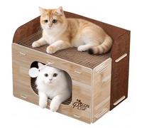 Cat Houses for Indoor Cats, Two-Story Cat Bed Cube for Multiple Small Kittens, Removable Felt Cat Cave Hideaway Condo with Fluffy Ball, Scratch Pad
